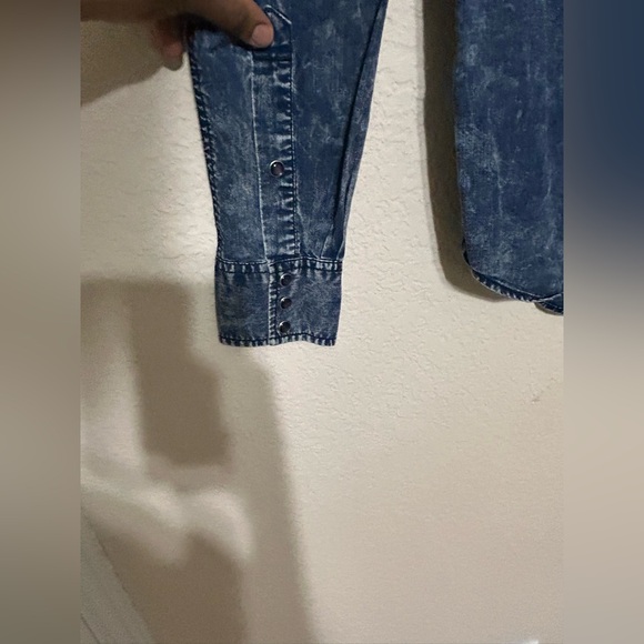 True Religion Georgia Denim Shirt Women Size Large Western Snap Button Cowgirl - Picture 5 of 12